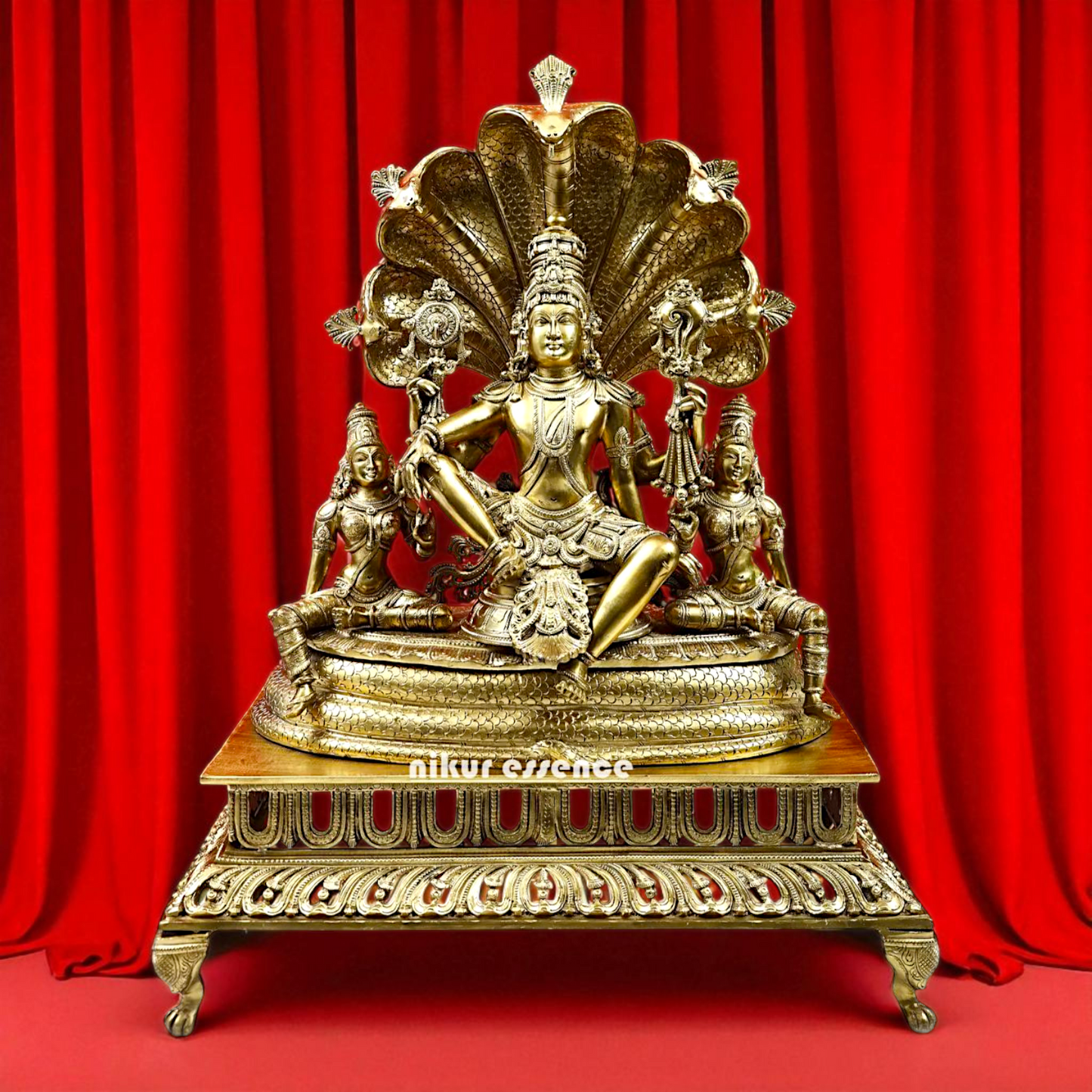 Lord Vishnu Bhagwan Seated on sheshnag Bronze/Panchaloha idol - 26 Inches Nikuressence