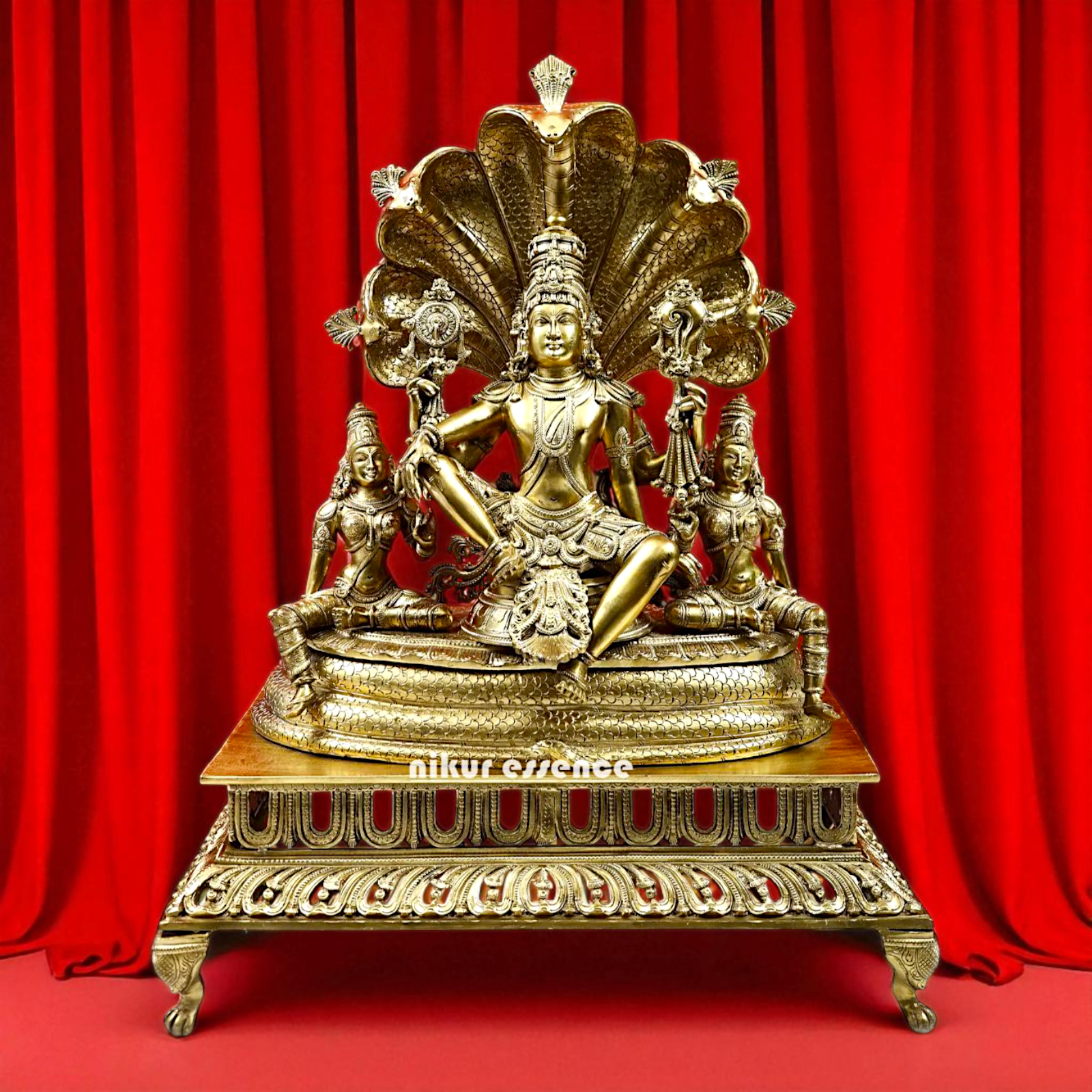 Lord Vishnu Bhagwan Seated on sheshnag Bronze/Panchaloha idol - 26 Inches Nikuressence
