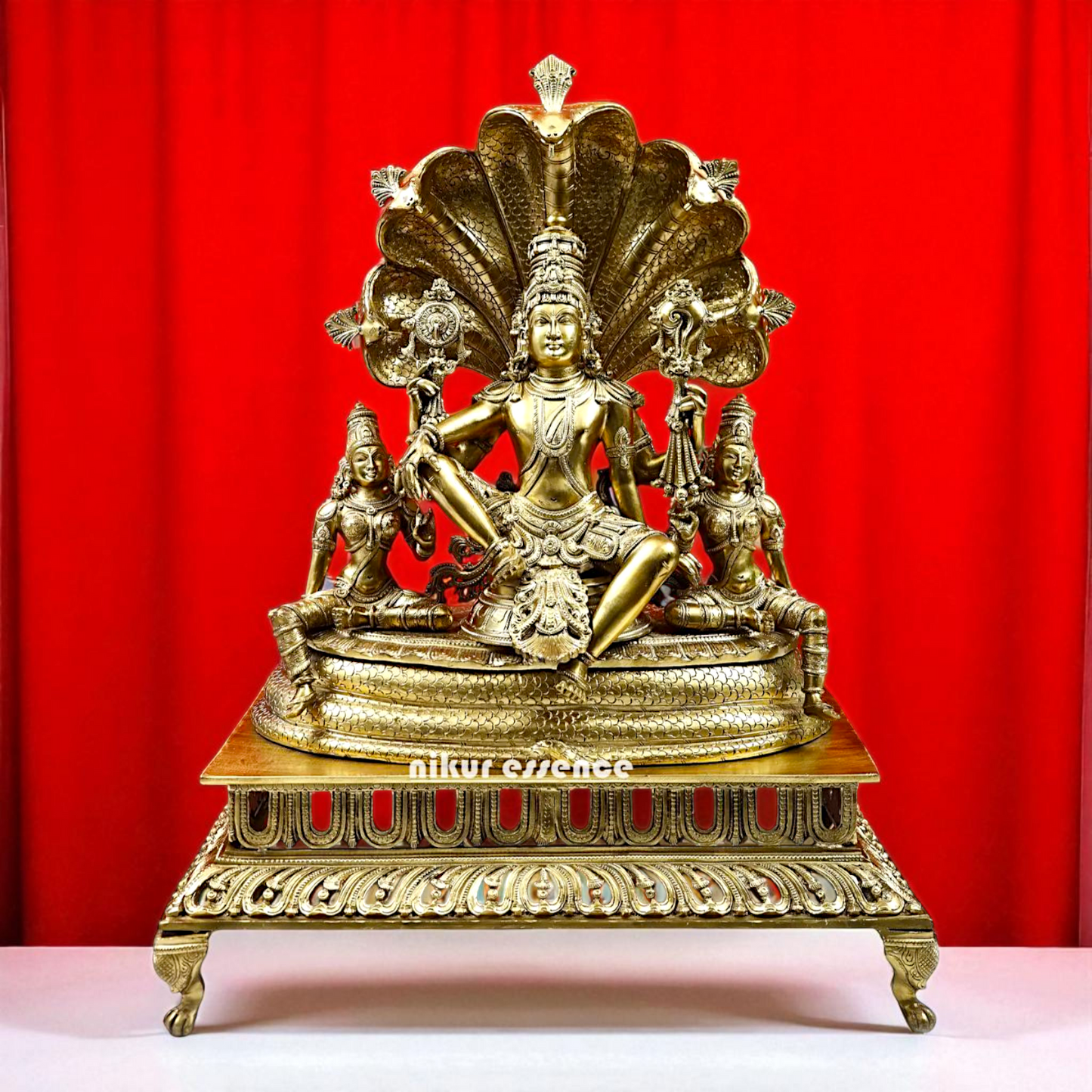 Lord Vishnu Bhagwan Seated on sheshnag Bronze/Panchaloha idol - 26 Inches Nikuressence