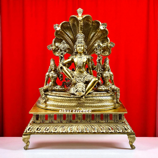 Lord Vishnu Bhagwan Seated on sheshnag Bronze/Panchaloha idol - 26 Inches Nikuressence