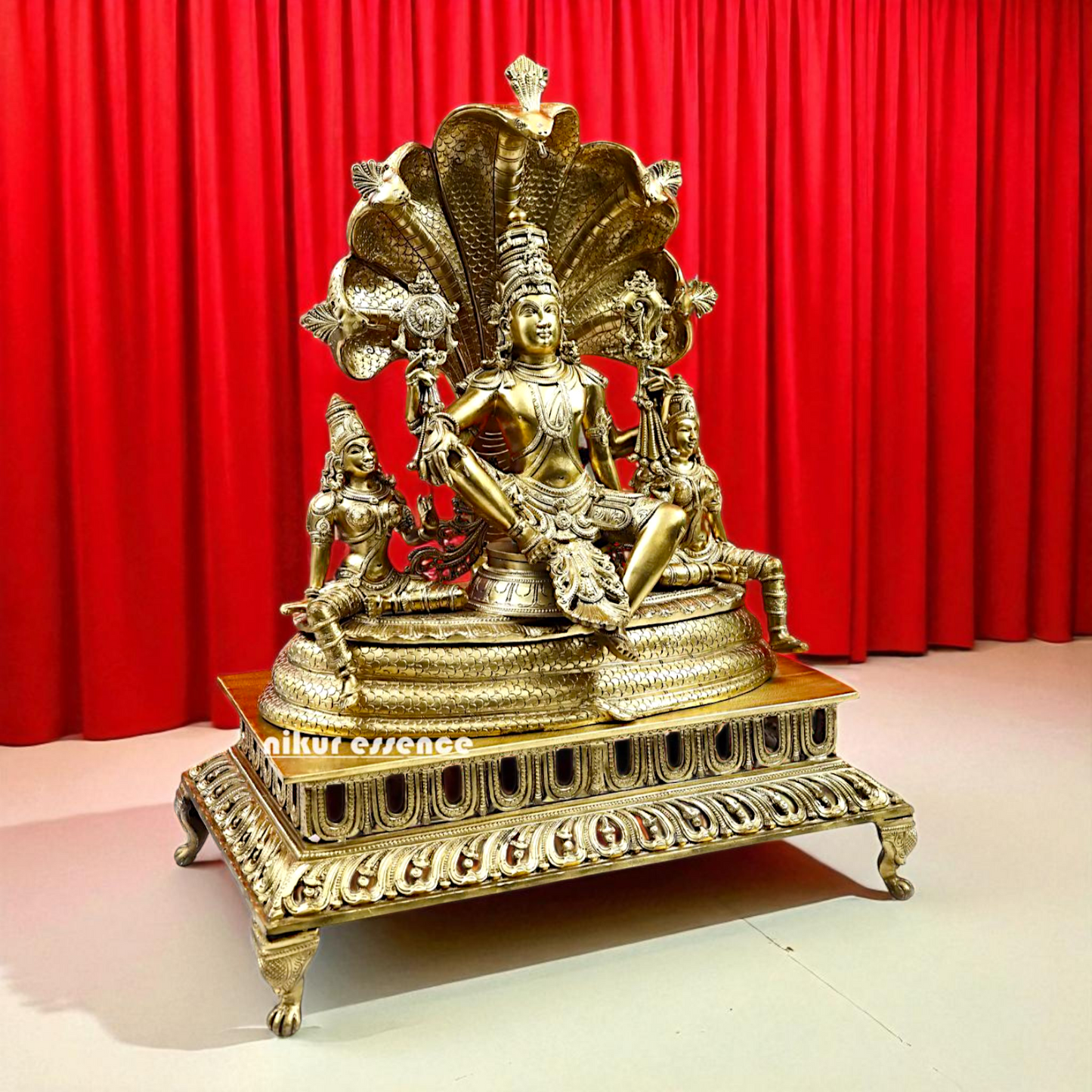 Lord Vishnu Bhagwan Seated on sheshnag Bronze/Panchaloha idol - 26 Inches Nikuressence