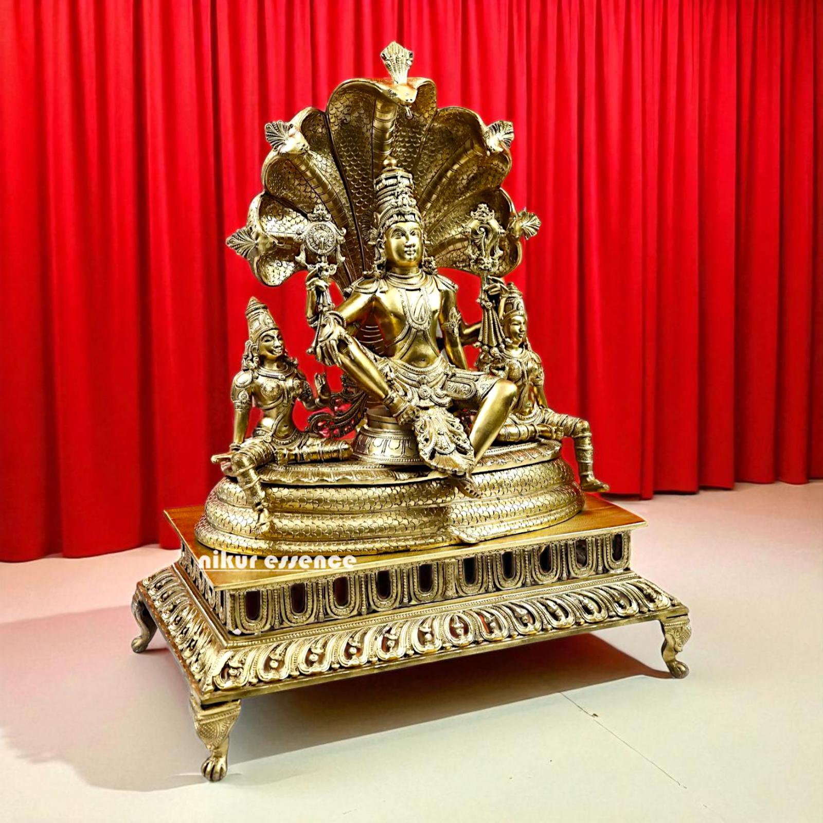 Lord Vishnu Bhagwan Seated on sheshnag Bronze/Panchaloha idol - 26 Inches Nikuressence