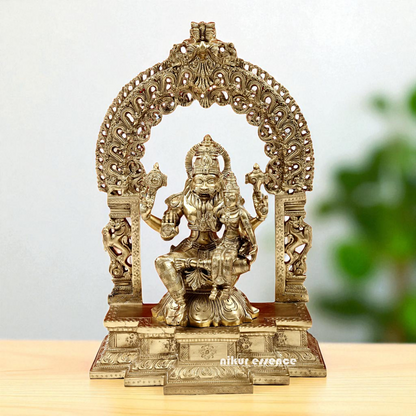 Lord Narasimha Vishnu with Lakshmi Seated on singhasan Bronze/Panchaloha idol - 18 Inches Nikuressence