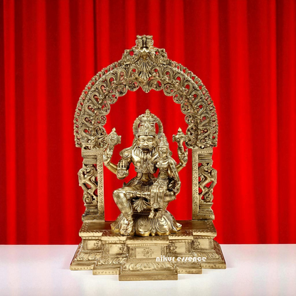 Lord Narasimha Vishnu with Lakshmi Seated on singhasan Bronze/Panchaloha idol - 18 Inches Nikuressence