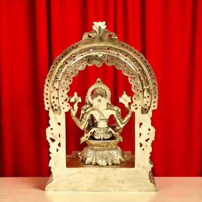 Lord Narasimha Vishnu with Lakshmi Seated on singhasan Bronze/Panchaloha idol - 18 Inches Nikuressence