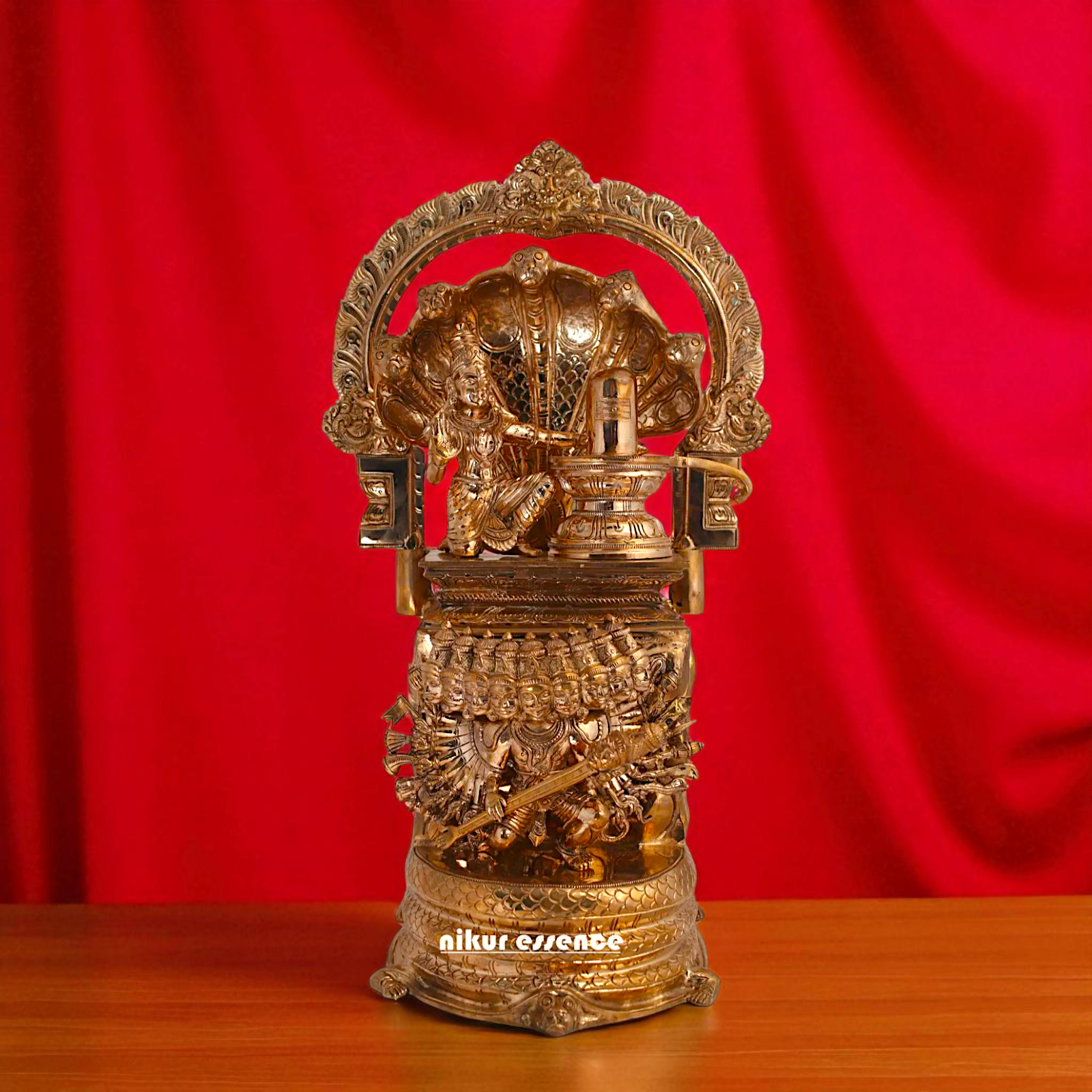 Nagapooshani Amman with sheshnag Shiva Linga and Ravan Bronze/Panchaloha idol - 18 Inches Nikuressence