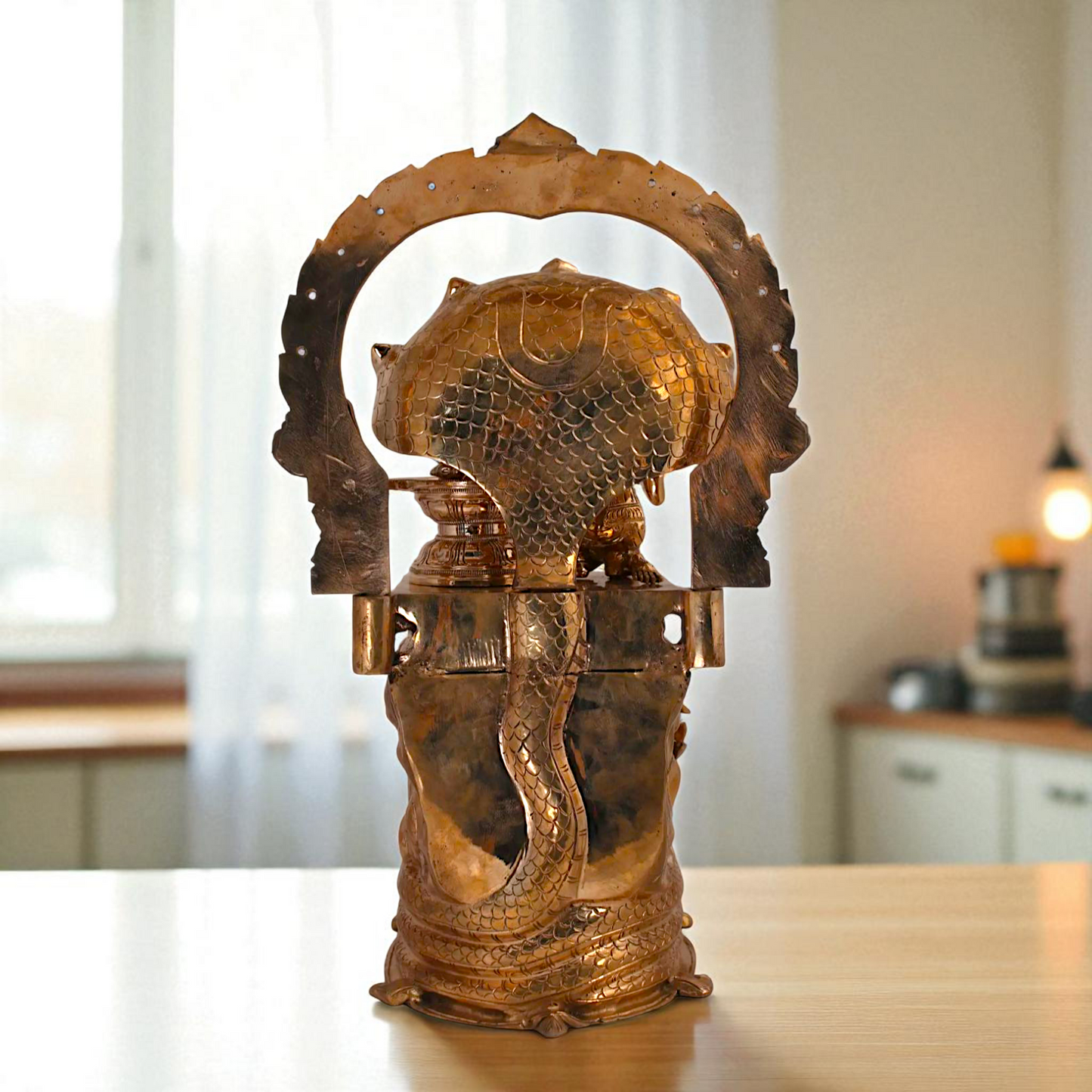 Nagapooshani Amman with sheshnag Shiva Linga and Ravan Bronze/Panchaloha idol - 18 Inches Nikuressence