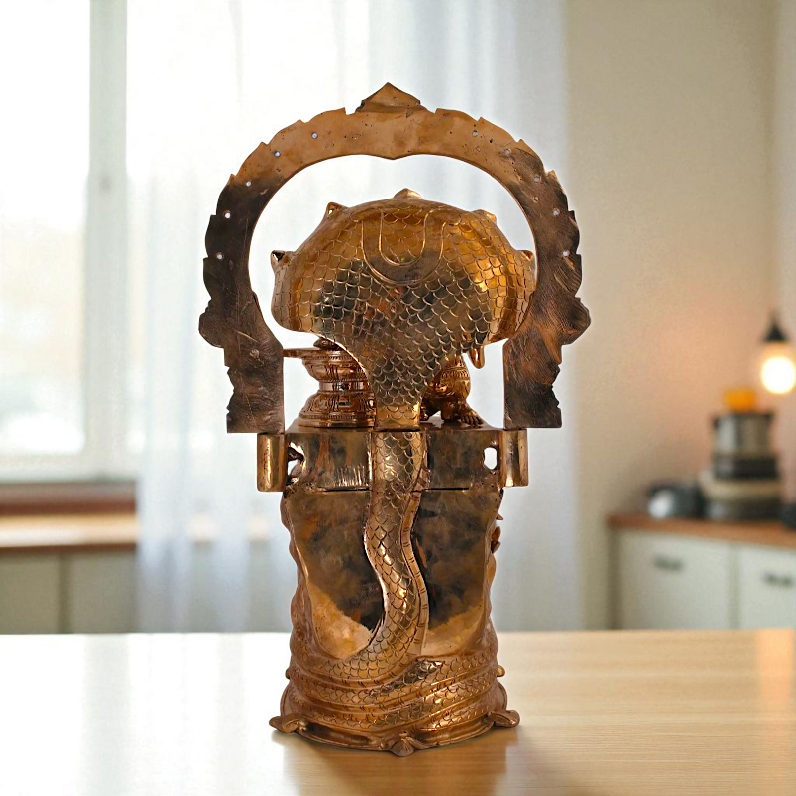 Nagapooshani Amman with sheshnag Shiva Linga and Ravan Bronze/Panchaloha idol - 18 Inches Nikuressence