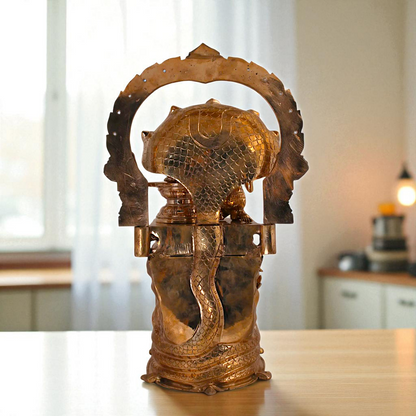 Nagapooshani Amman with sheshnag Shiva Linga and Ravan Bronze/Panchaloha idol - 18 Inches Nikuressence