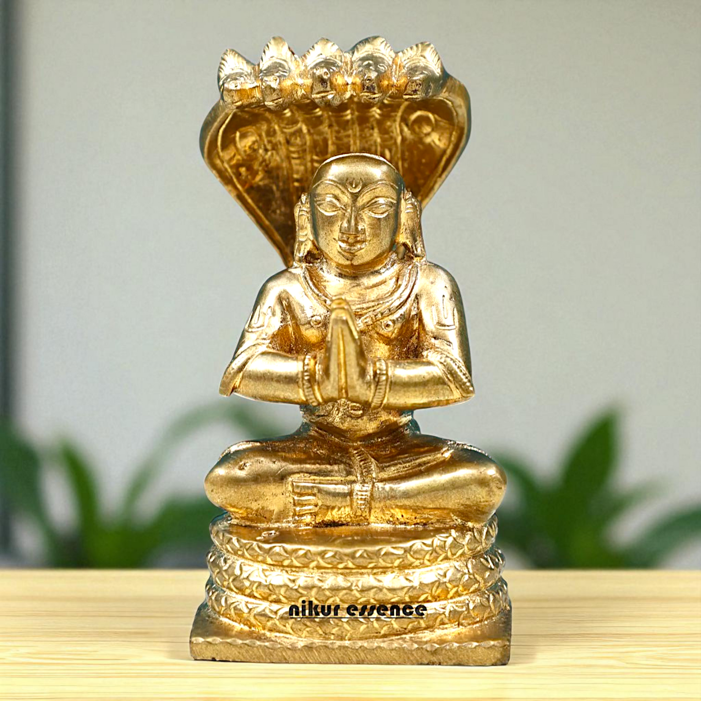 Shree Ramanujan Saint Seated on sheshnag with namaskar pose south india Bronze/Panchaloha idol - 3 Inches Nikuressence