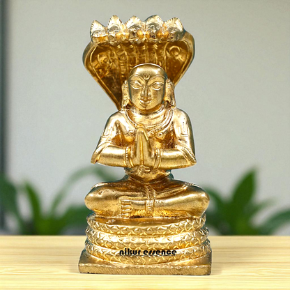 Shree Ramanujan Saint Seated on sheshnag with namaskar pose south india Bronze/Panchaloha idol - 3 Inches Nikuressence