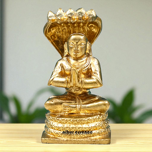 Shree Ramanujan Saint Seated on sheshnag with namaskar pose south india Bronze/Panchaloha idol - 3 Inches Nikuressence