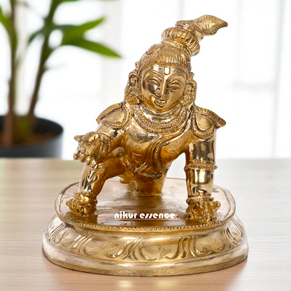 Laddoo Gopal Krishna Worship Bronze/Panchaloha idol - 4 Inches Nikuressence
