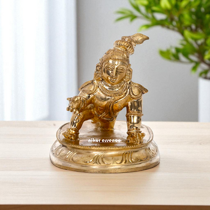 Laddoo Gopal Krishna Worship Bronze/Panchaloha idol - 4 Inches Nikuressence