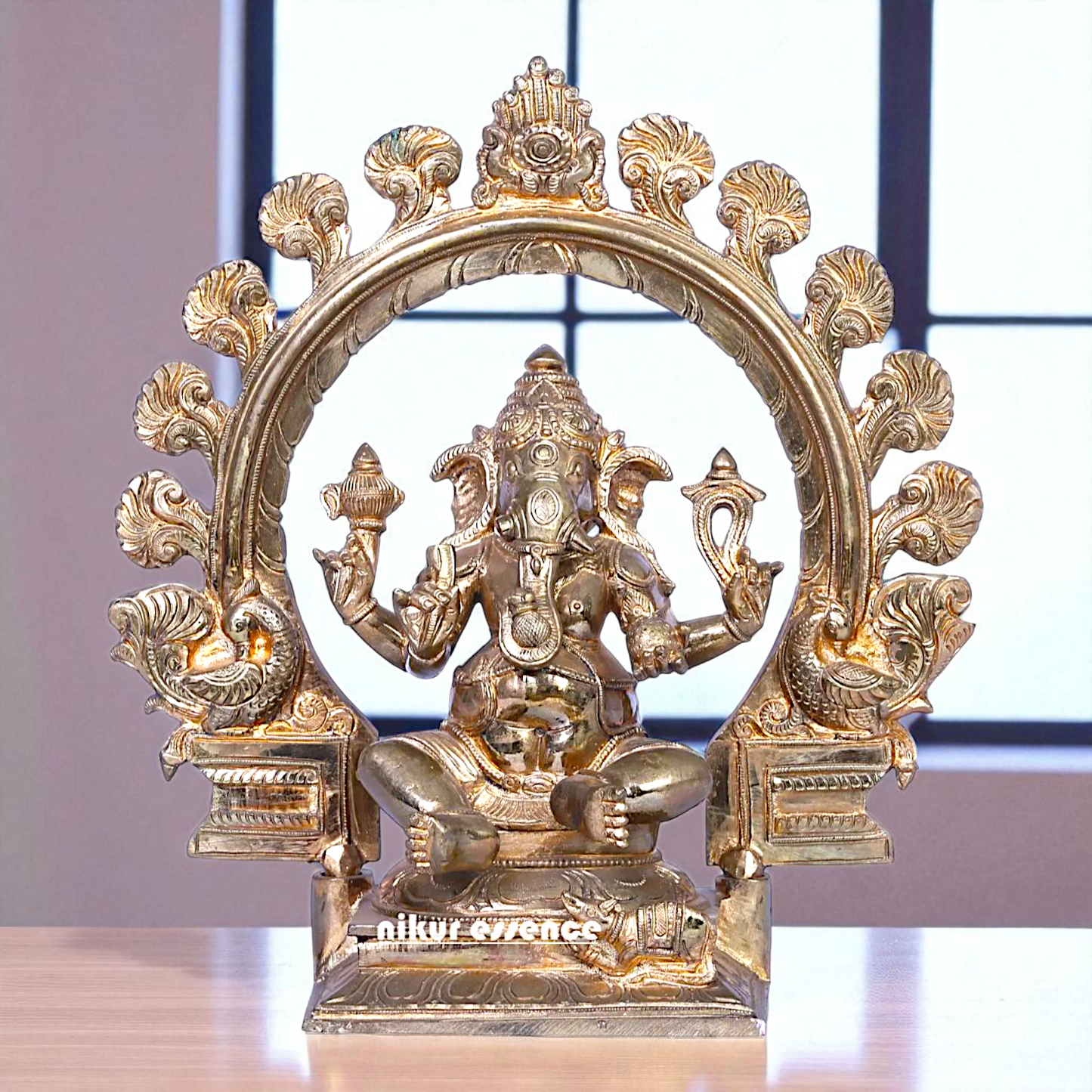 Lord Ganpati Bappa morya Vinayaka Seated on throne with Blessing Bronze/Panchaloha idol - 1 Feet Nikuressence