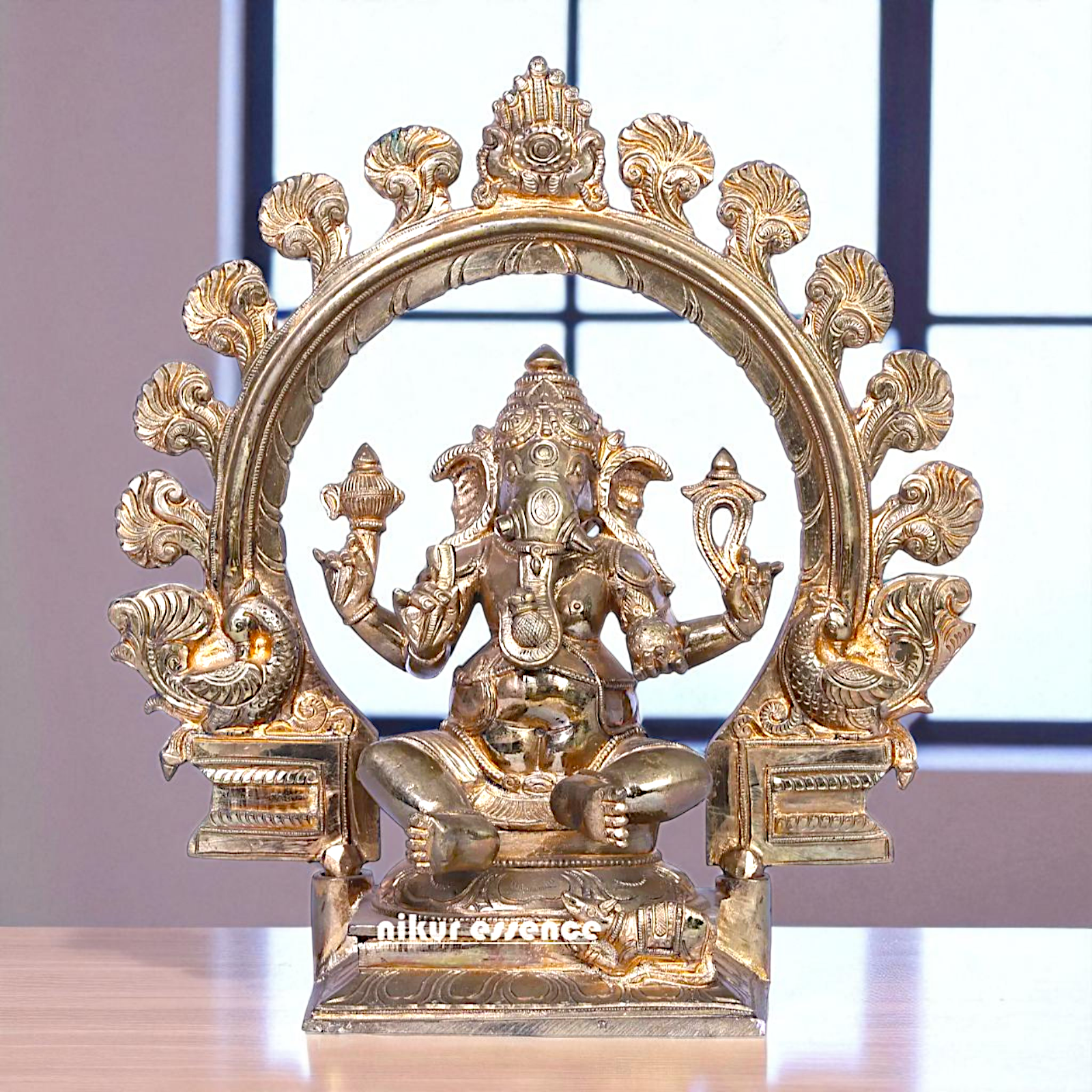 Lord Ganpati Bappa morya Vinayaka Seated on throne with Blessing Bronze/Panchaloha idol - 1 Feet Nikuressence