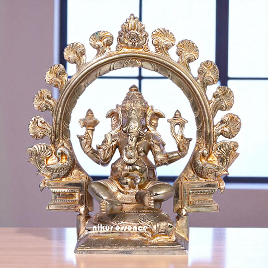 Lord Ganpati Bappa morya Vinayaka Seated on throne with Blessing Bronze/Panchaloha idol - 1 Feet Nikuressence