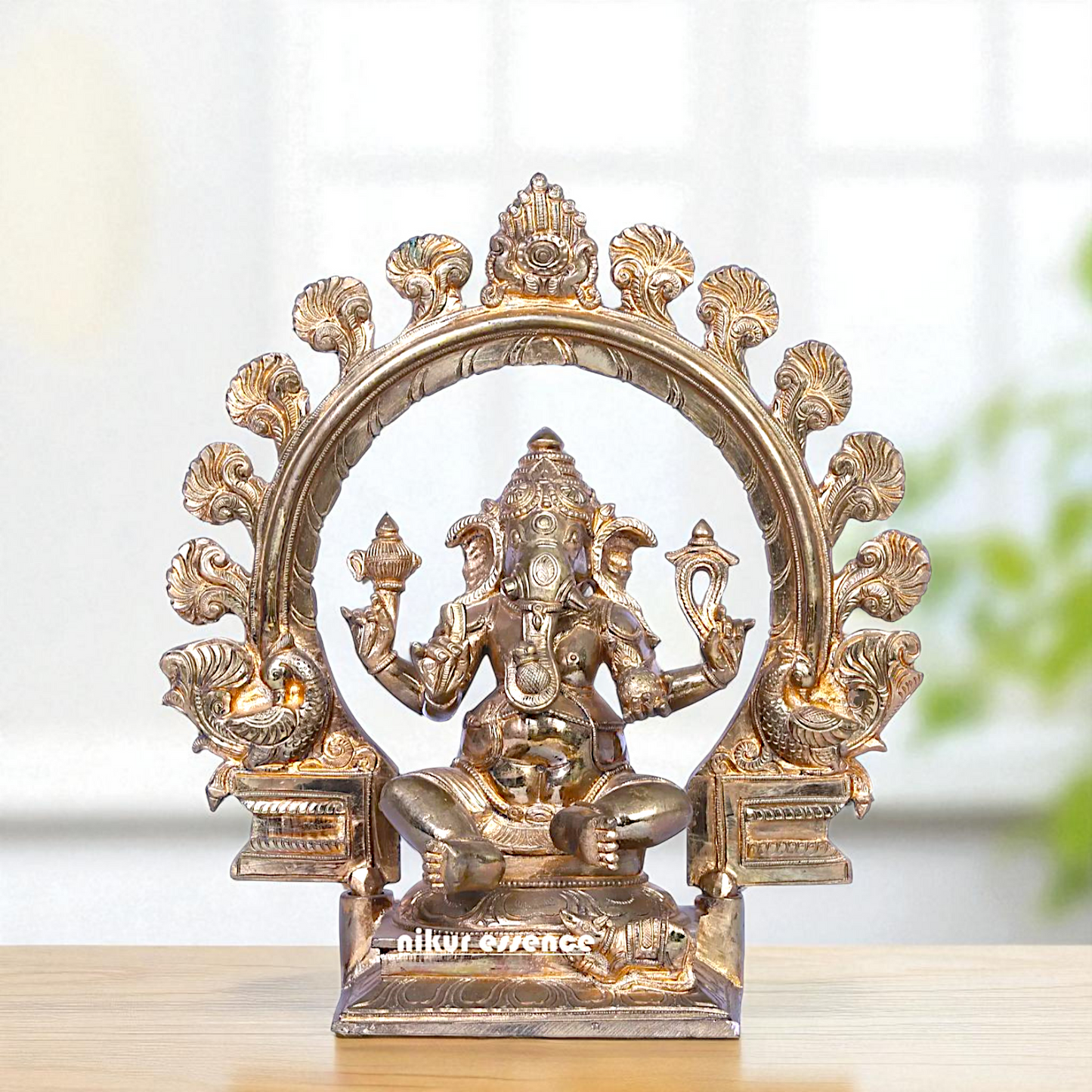 Lord Ganpati Bappa morya Vinayaka Seated on throne with Blessing Bronze/Panchaloha idol - 1 Feet Nikuressence