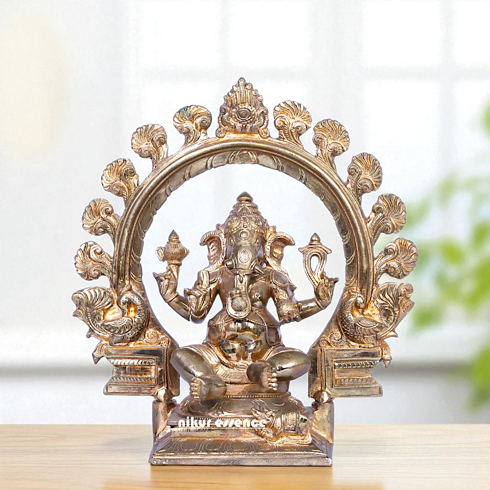 Lord Ganpati Bappa morya Vinayaka Seated on throne with Blessing Bronze/Panchaloha idol - 1 Feet Nikuressence