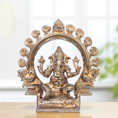 Lord Ganpati Bappa morya Vinayaka Seated on throne with Blessing Bronze/Panchaloha idol - 1 Feet Nikuressence