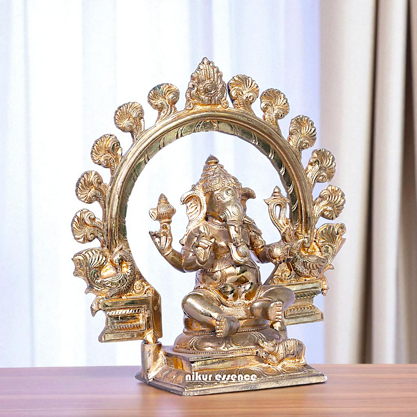 Lord Ganpati Bappa morya Vinayaka Seated on throne with Blessing Bronze/Panchaloha idol - 1 Feet Nikuressence