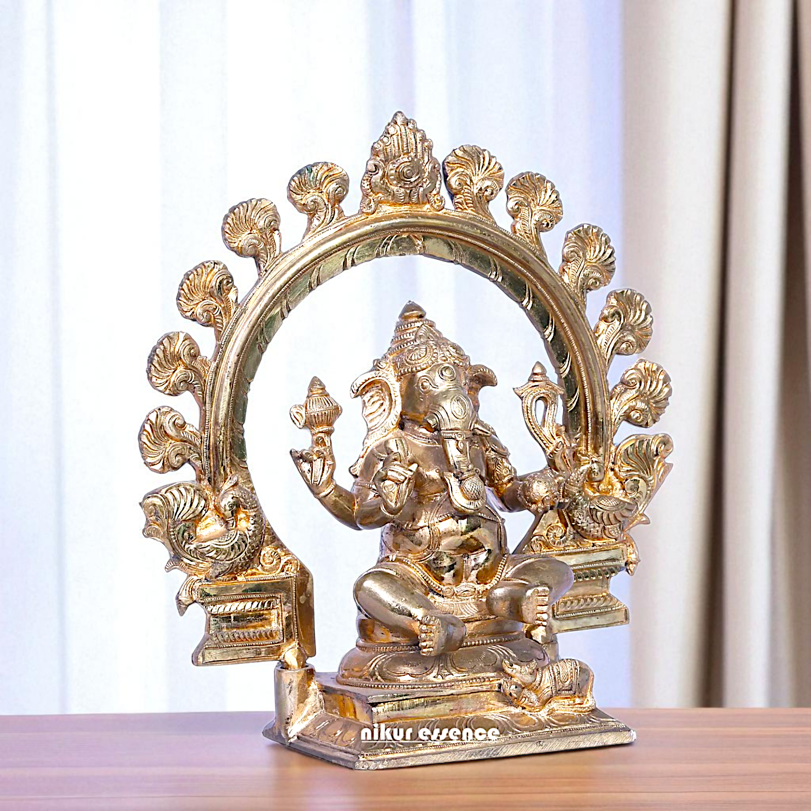 Lord Ganpati Bappa morya Vinayaka Seated on throne with Blessing Bronze/Panchaloha idol - 1 Feet Nikuressence