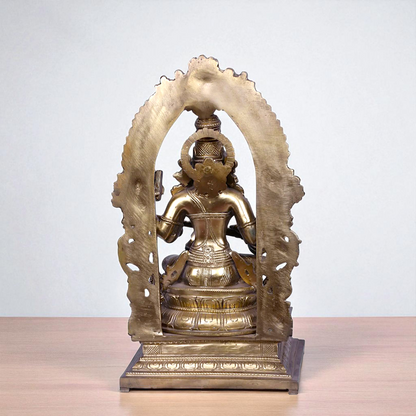 Goddess Saraswati Devi Seated on kirtimukha throne with Playing Veena Bronze/Panchaloha idol - 16 Inches Nikuressence