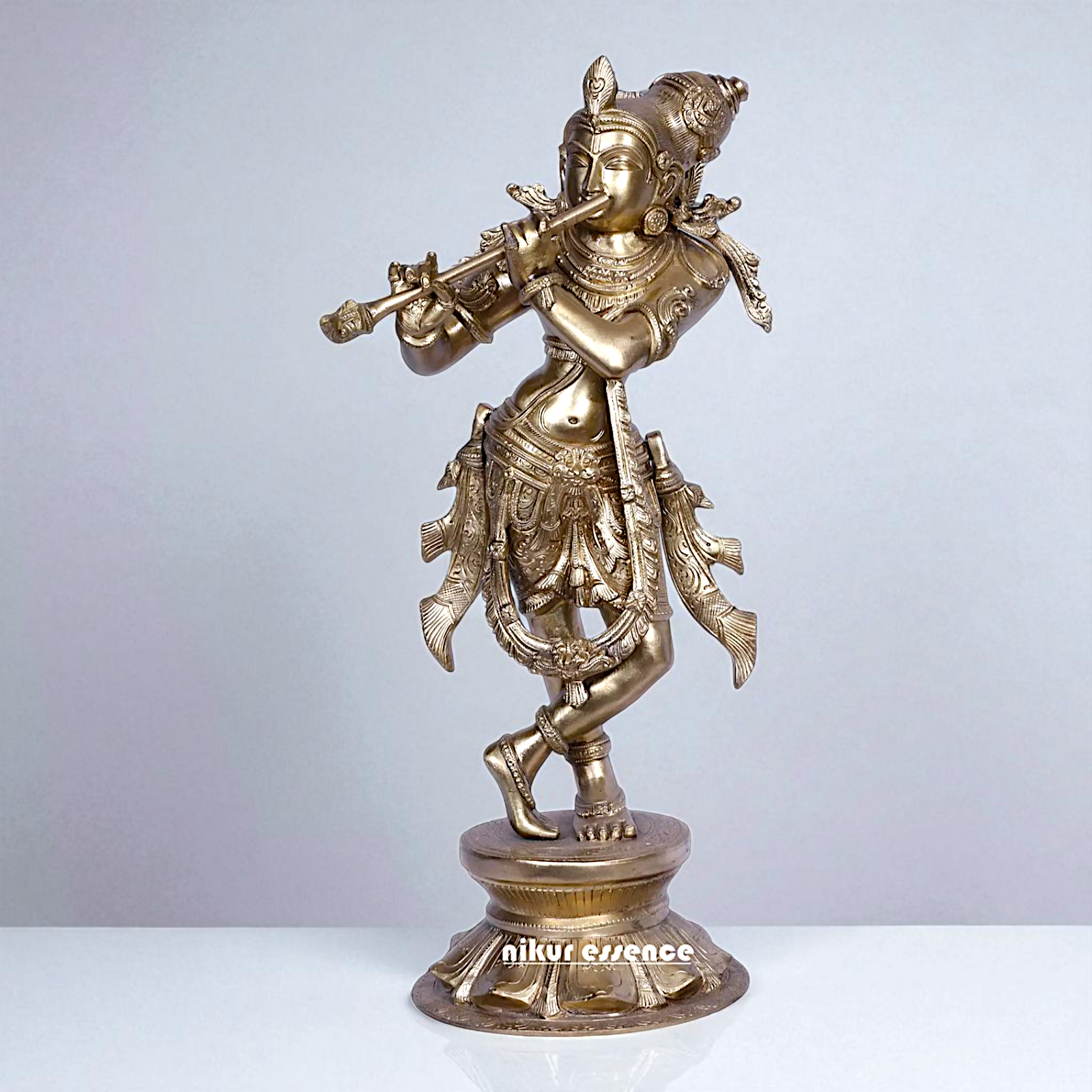Krishna Madhav standing with Playing Flute Bronze/Panchaloha idol - 18 Inches Nikuressence