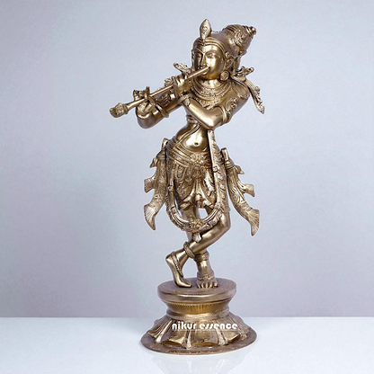 Krishna Madhav standing with Playing Flute Bronze/Panchaloha idol - 18 Inches Nikuressence