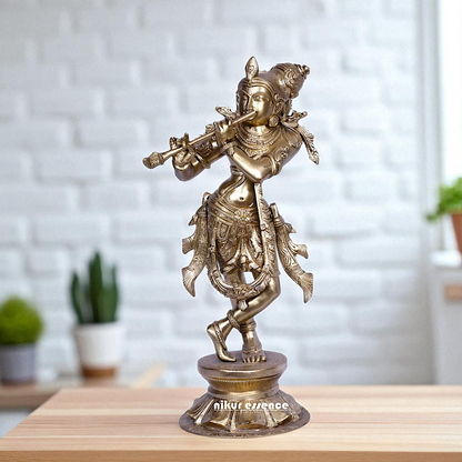 Krishna Madhav standing with Playing Flute Bronze/Panchaloha idol - 18 Inches Nikuressence