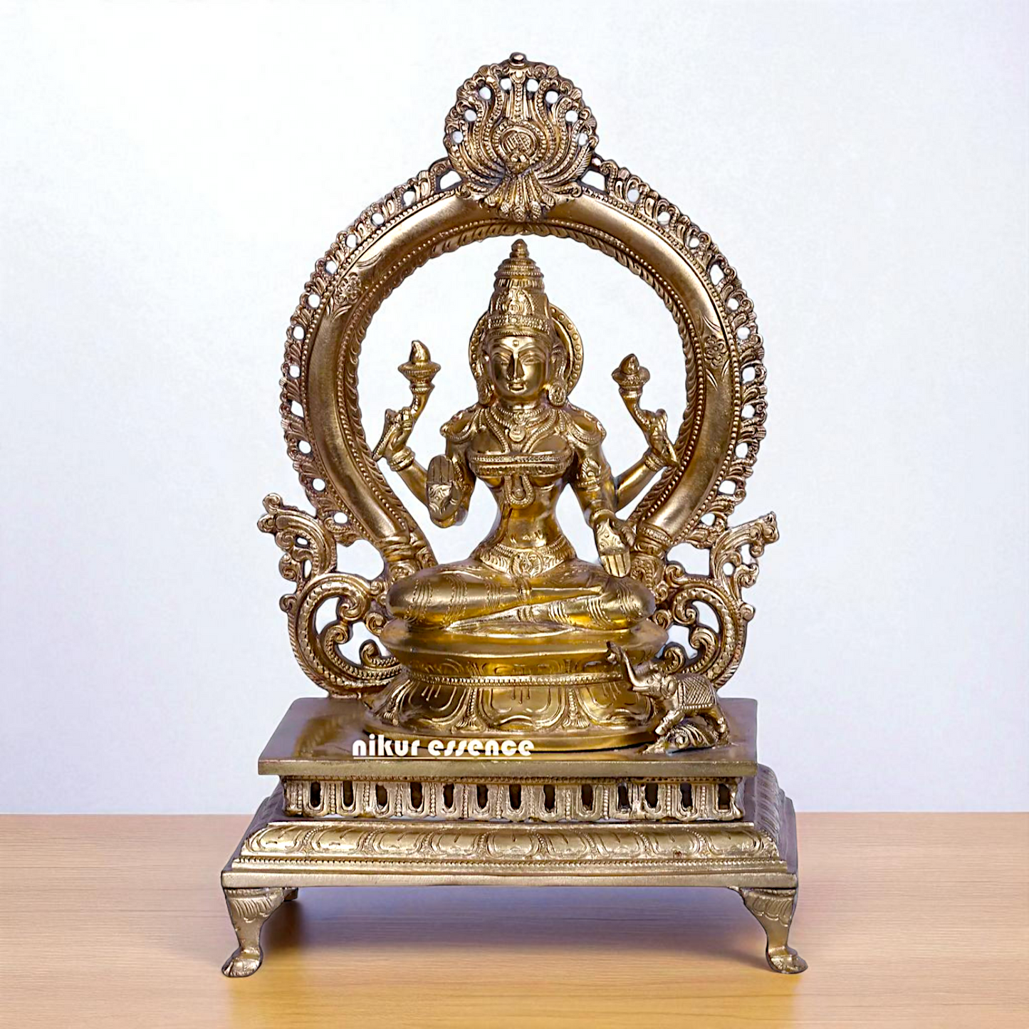 Goddess Gaja Lakshmi Seated on kirtimukha throne Bronze/Panchaloha idol - 13 Inches Nikuressence