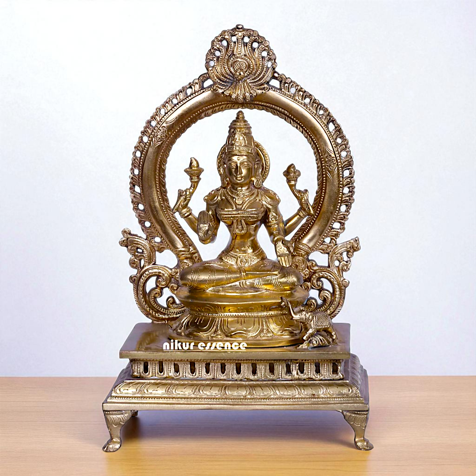 Goddess Gaja Lakshmi Seated on kirtimukha throne Bronze/Panchaloha idol - 13 Inches Nikuressence