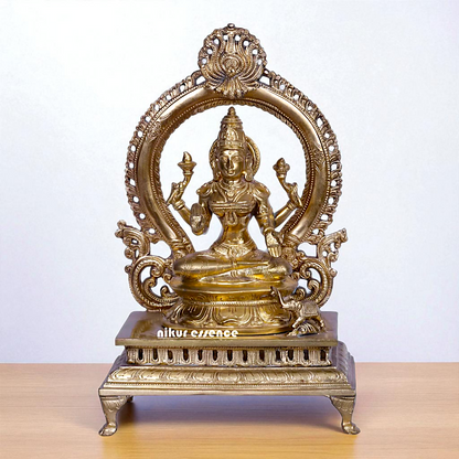 Goddess Gaja Lakshmi Seated on kirtimukha throne Bronze/Panchaloha idol - 13 Inches Nikuressence
