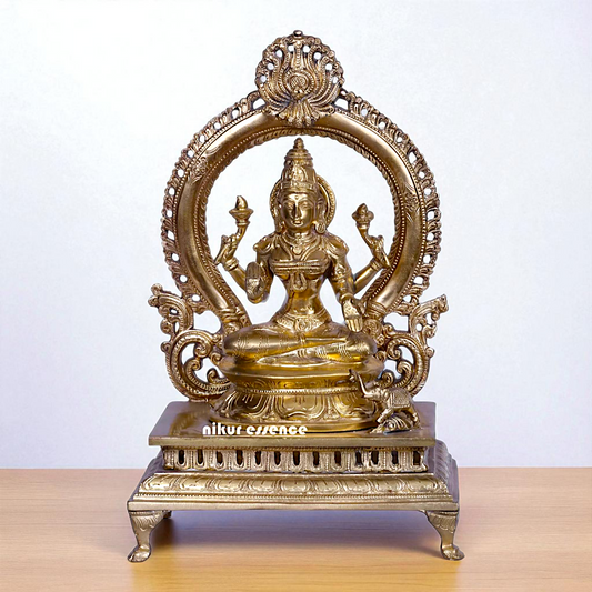 Goddess Gaja Lakshmi Seated on kirtimukha throne Bronze/Panchaloha idol - 13 Inches Nikuressence