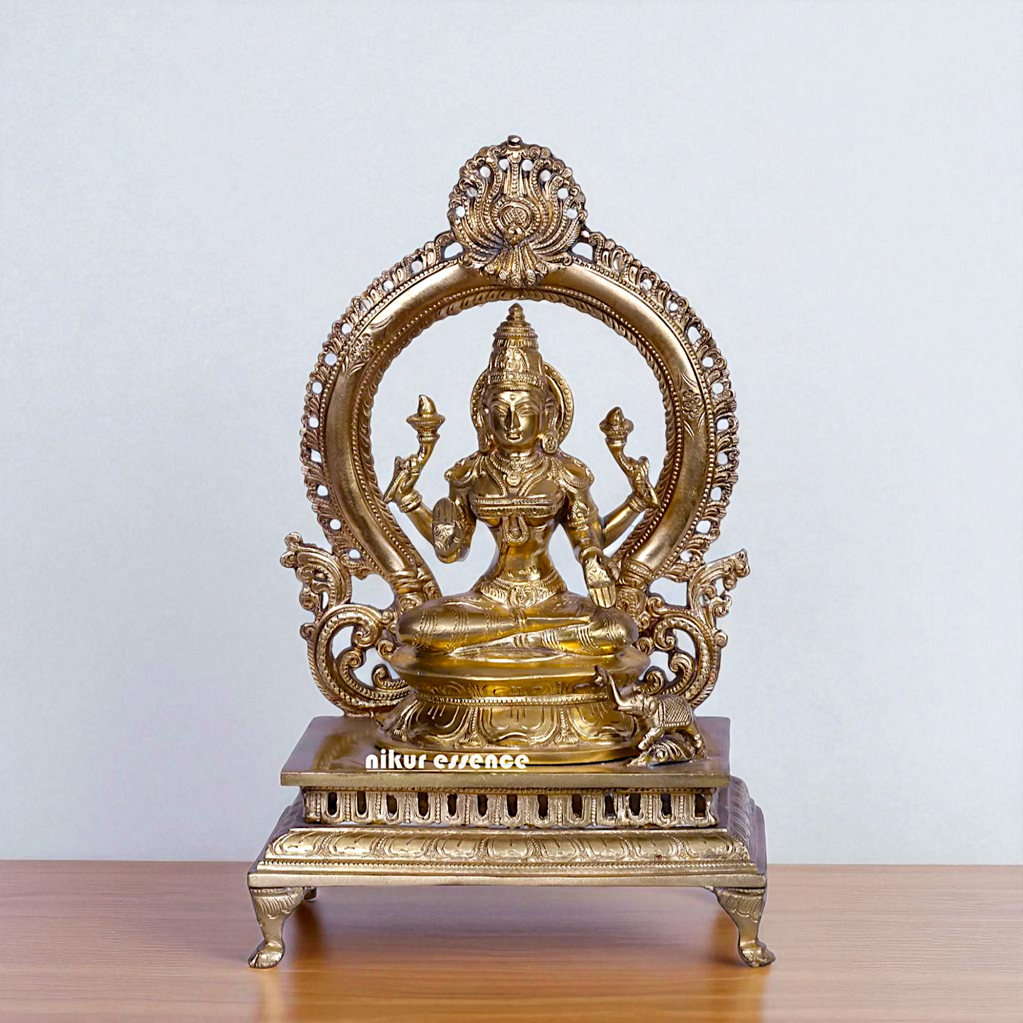 Goddess Gaja Lakshmi Seated on kirtimukha throne Bronze/Panchaloha idol - 13 Inches Nikuressence