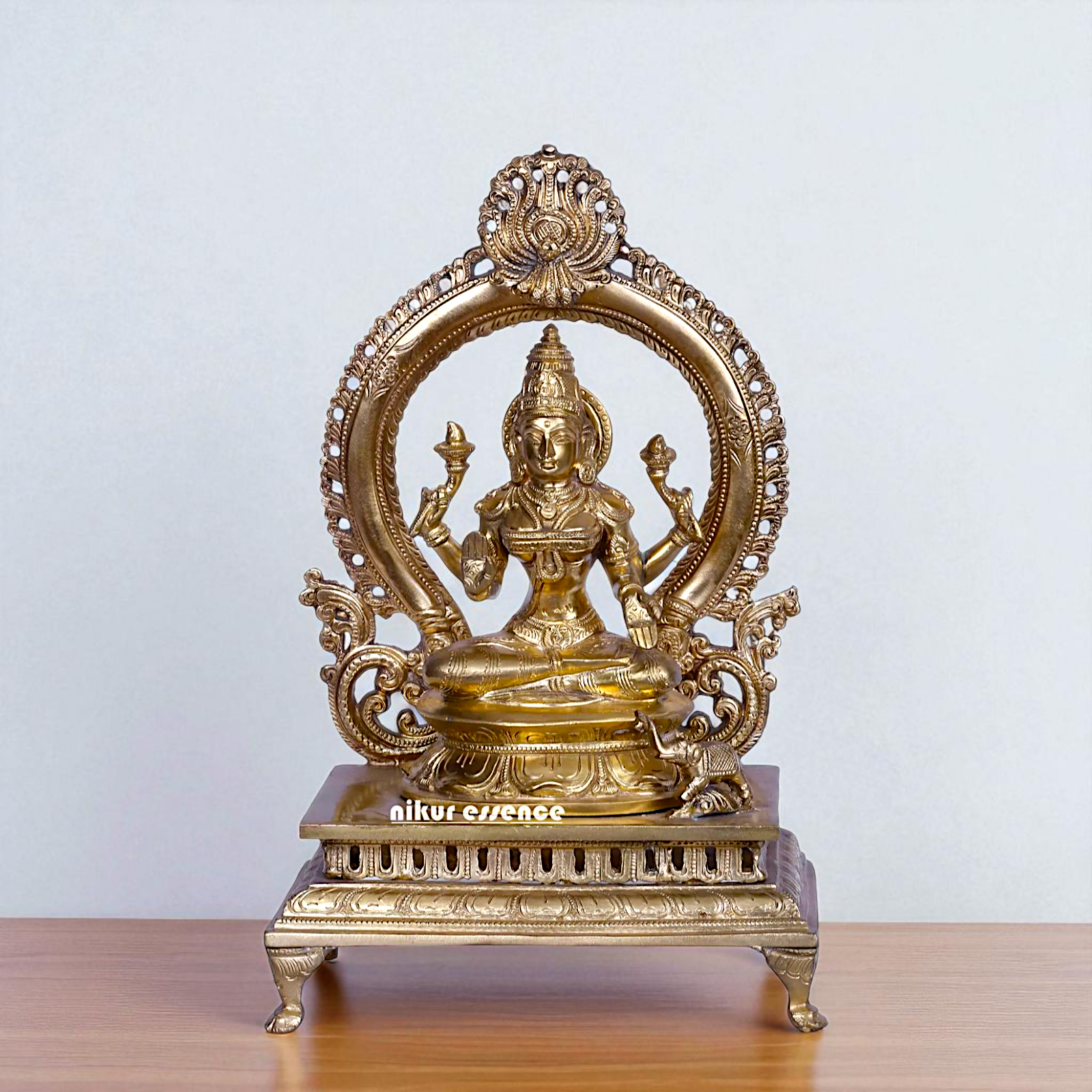 Goddess Gaja Lakshmi Seated on kirtimukha throne Bronze/Panchaloha idol - 13 Inches Nikuressence