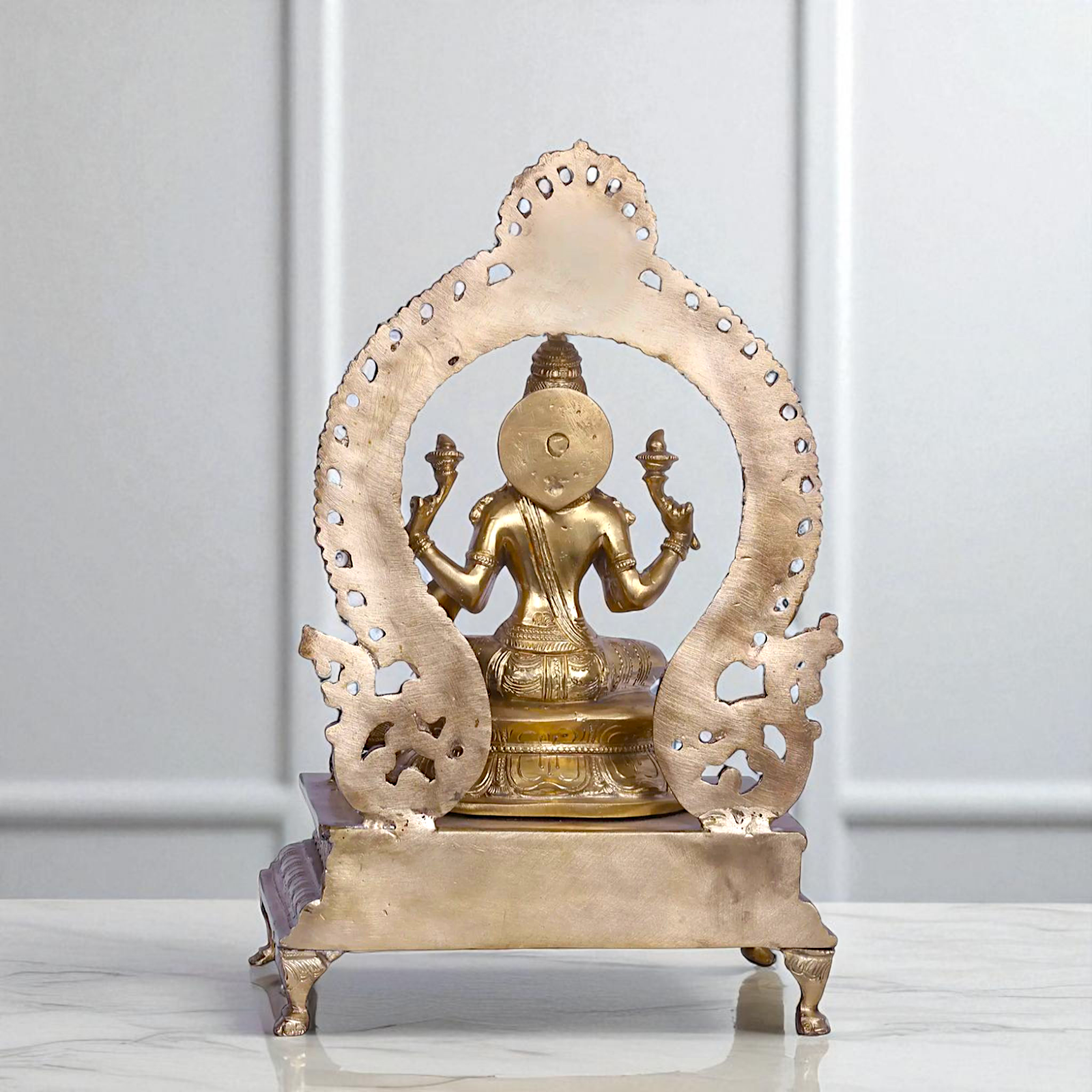 Goddess Gaja Lakshmi Seated on kirtimukha throne Bronze/Panchaloha idol - 13 Inches Nikuressence