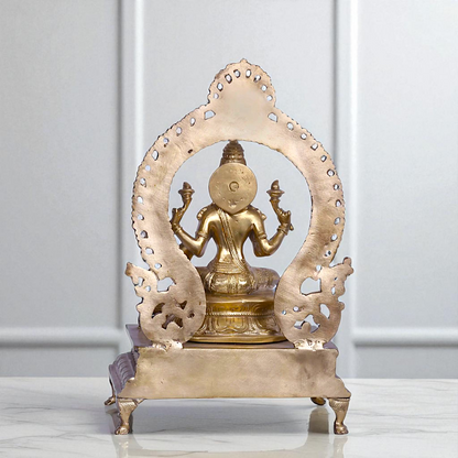 Goddess Gaja Lakshmi Seated on kirtimukha throne Bronze/Panchaloha idol - 13 Inches Nikuressence