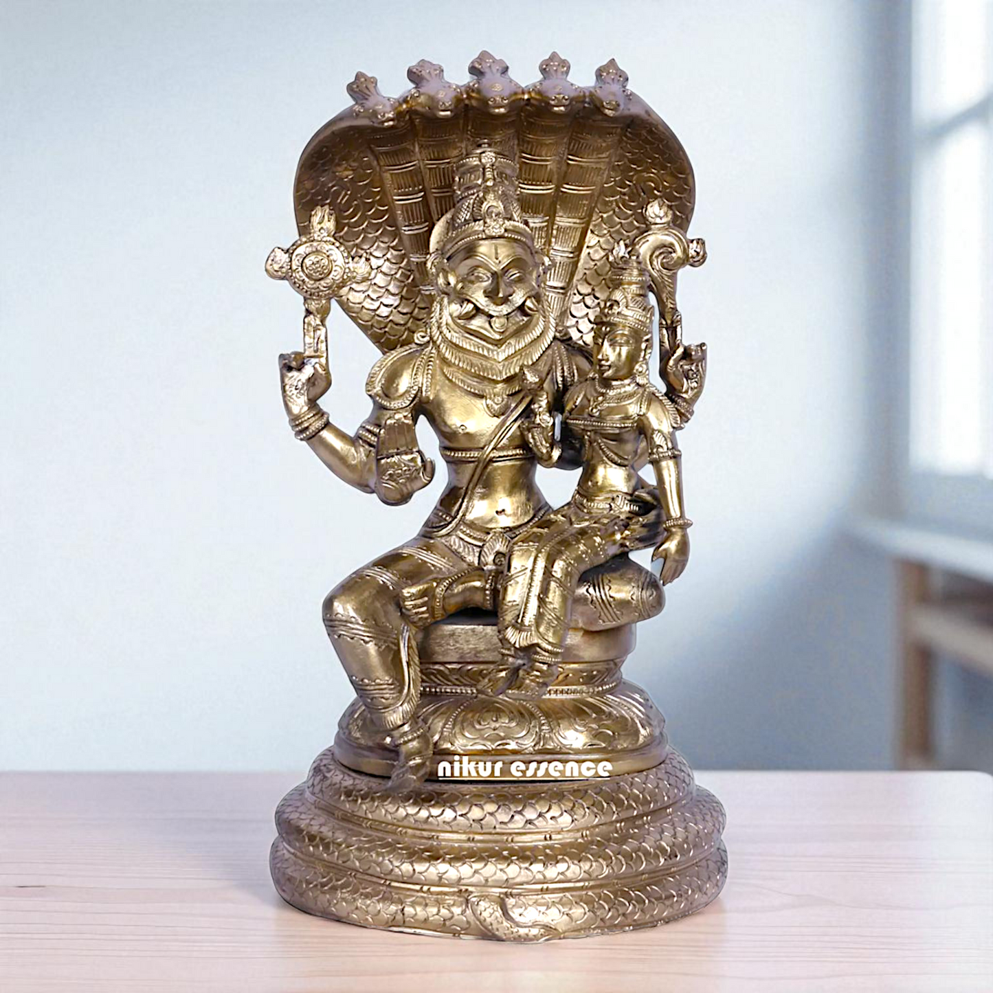 Narasimha Vishnu with Lakshmi seated on sheshnag Bronz/Panchaloha idol - 1 Feet Nikuressence