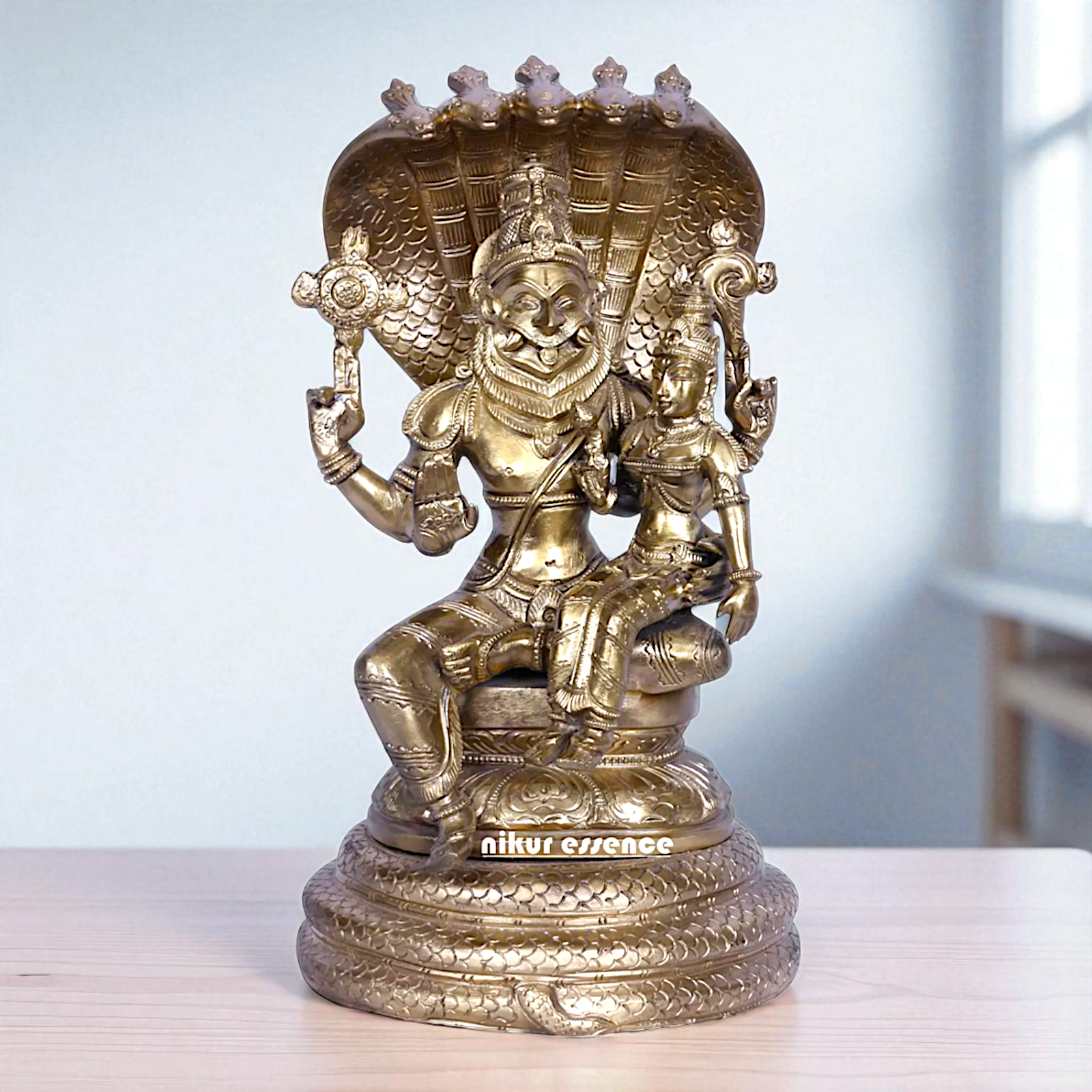 Narasimha Vishnu with Lakshmi seated on sheshnag Bronz/Panchaloha idol - 1 Feet Nikuressence