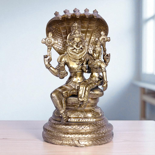 Narasimha Vishnu with Lakshmi seated on sheshnag Bronz/Panchaloha idol - 1 Feet Nikuressence