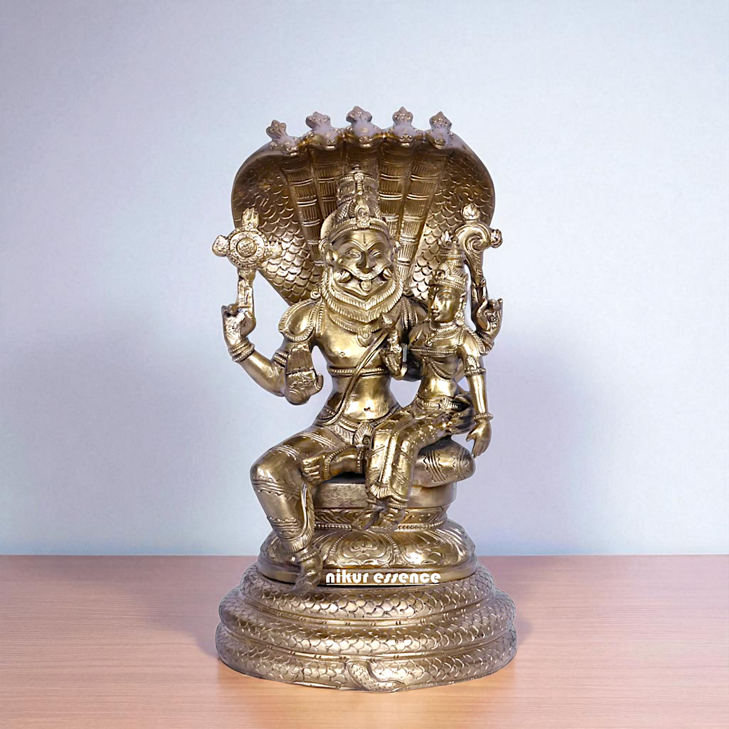 Narasimha Vishnu with Lakshmi seated on sheshnag Bronz/Panchaloha idol - 1 Feet Nikuressence