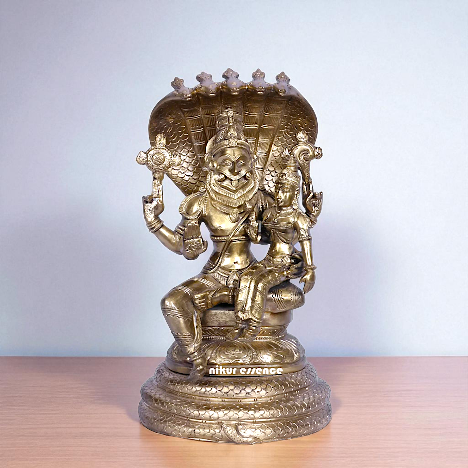Narasimha Vishnu with Lakshmi seated on sheshnag Bronz/Panchaloha idol - 1 Feet Nikuressence