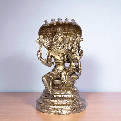 Narasimha Vishnu with Lakshmi seated on sheshnag Bronz/Panchaloha idol - 1 Feet Nikuressence