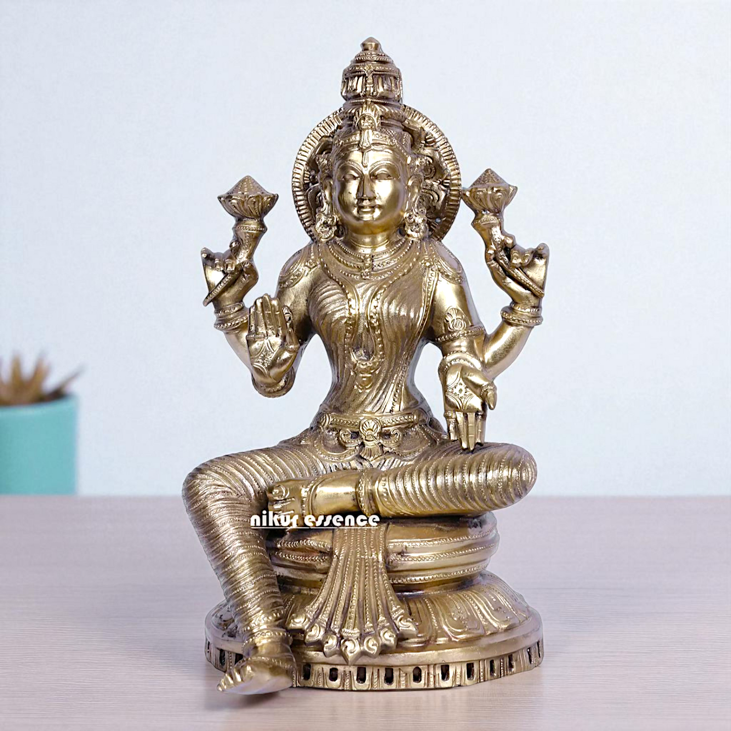 Bronze/Panchaloha Lakshmi Maa Seated with blessing statue - 13 Inches Nikuressence