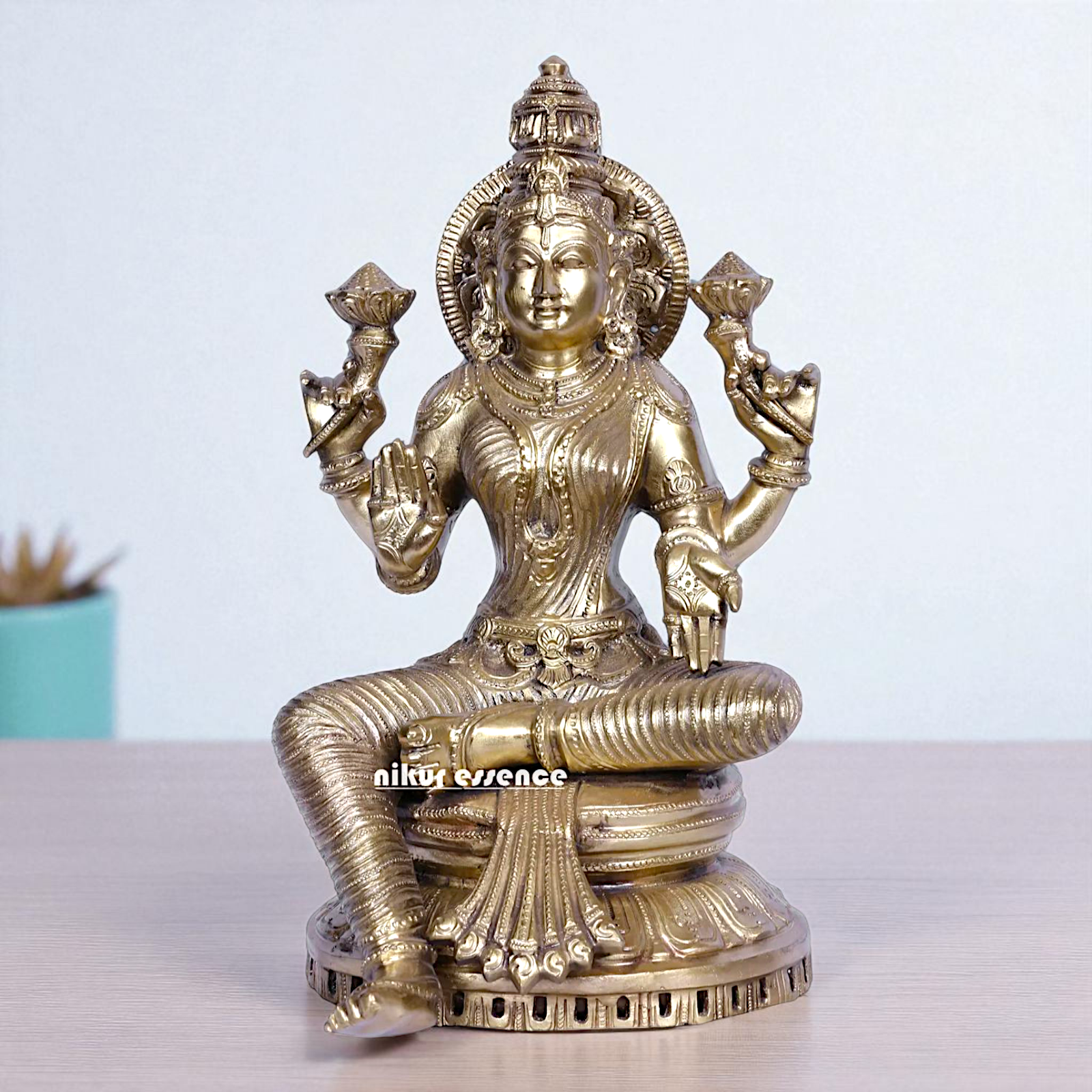 Bronze/Panchaloha Lakshmi Maa Seated with blessing statue - 13 Inches Nikuressence