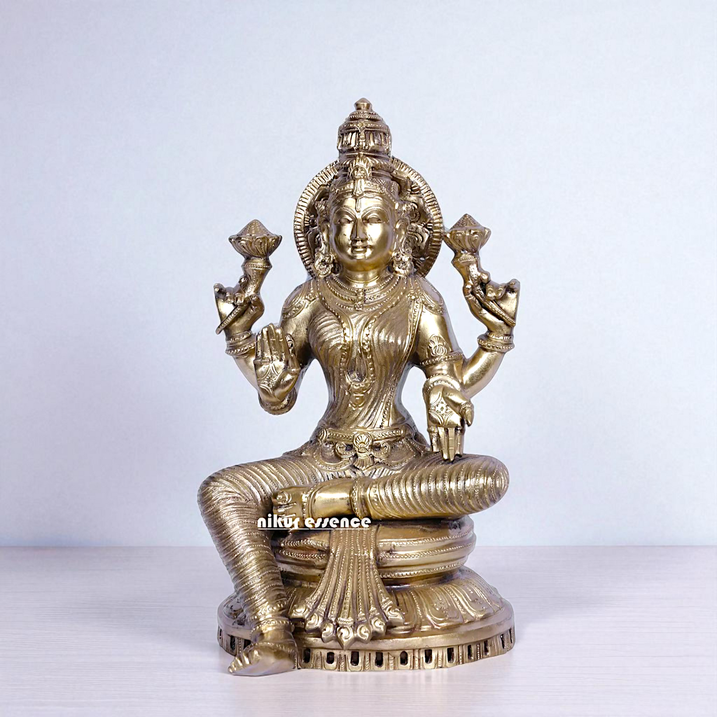 Bronze/Panchaloha Lakshmi Maa Seated with blessing statue - 13 Inches Nikuressence