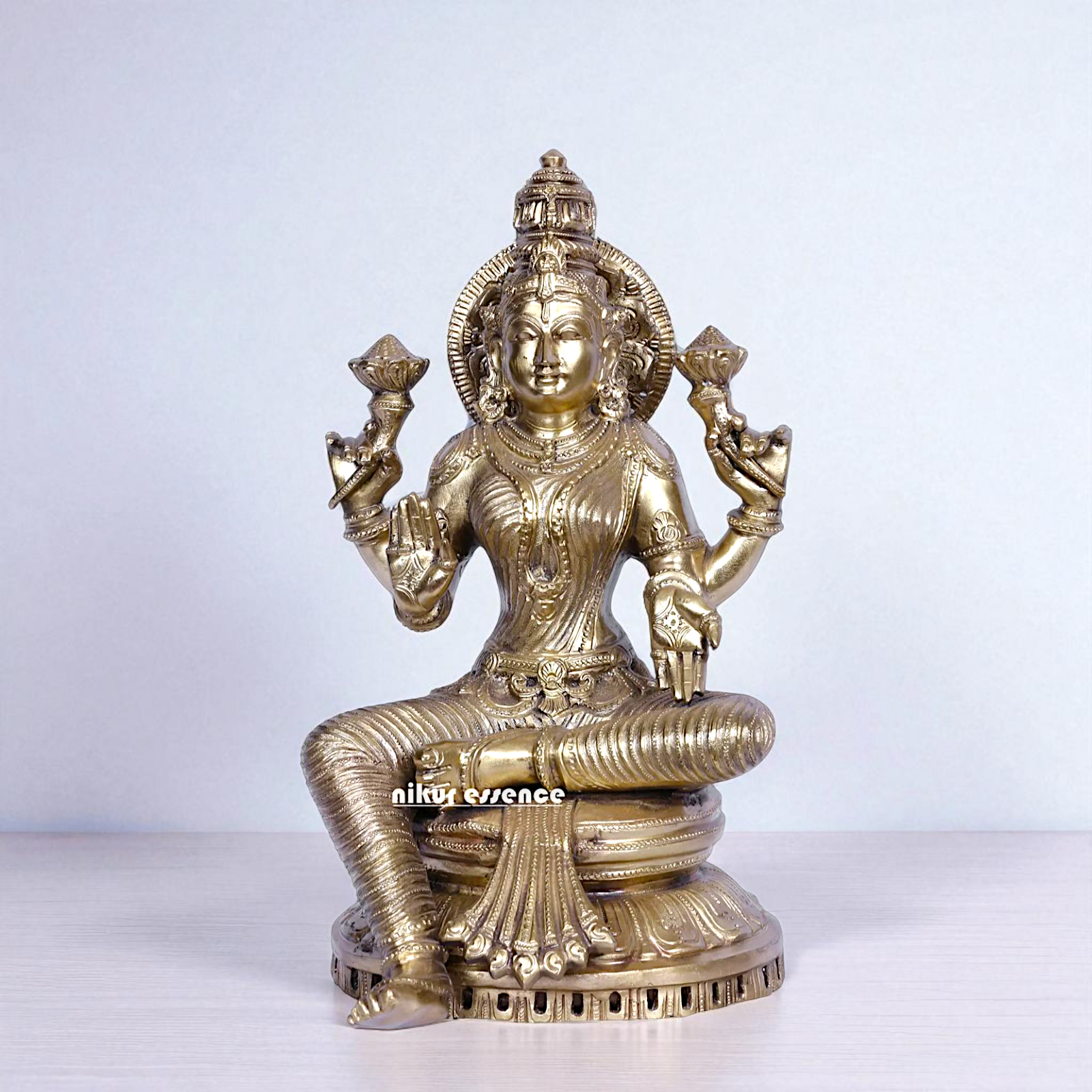 Bronze/Panchaloha Lakshmi Maa Seated with blessing statue - 13 Inches Nikuressence