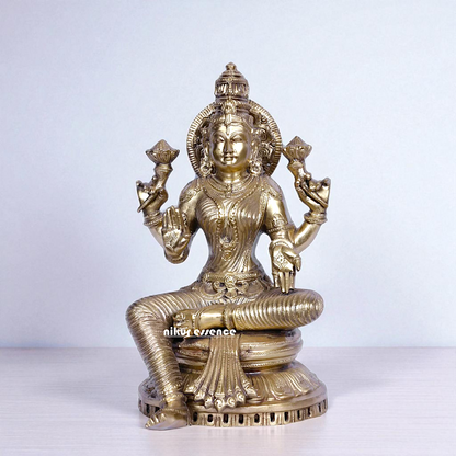 Bronze/Panchaloha Lakshmi Maa Seated with blessing statue - 13 Inches Nikuressence