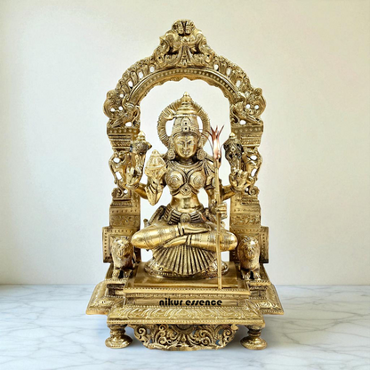 Rajarajeshwari Tripura Sundari Devi seated on kirtimukha throne with Blessing Bronze/Panchaloha idol - 14 Inches Nikuressence